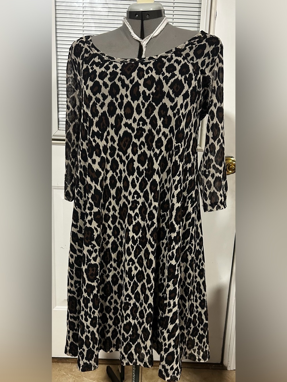 Karen Kane Animal Print Long Sleeve Dress - Black, Brown & Cream